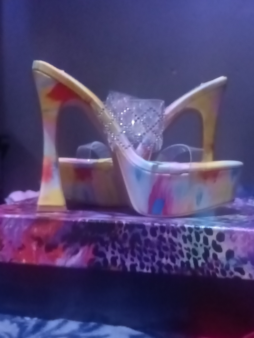 Cape Robbin Multicolor Platform Heels with Rhinestone Strap